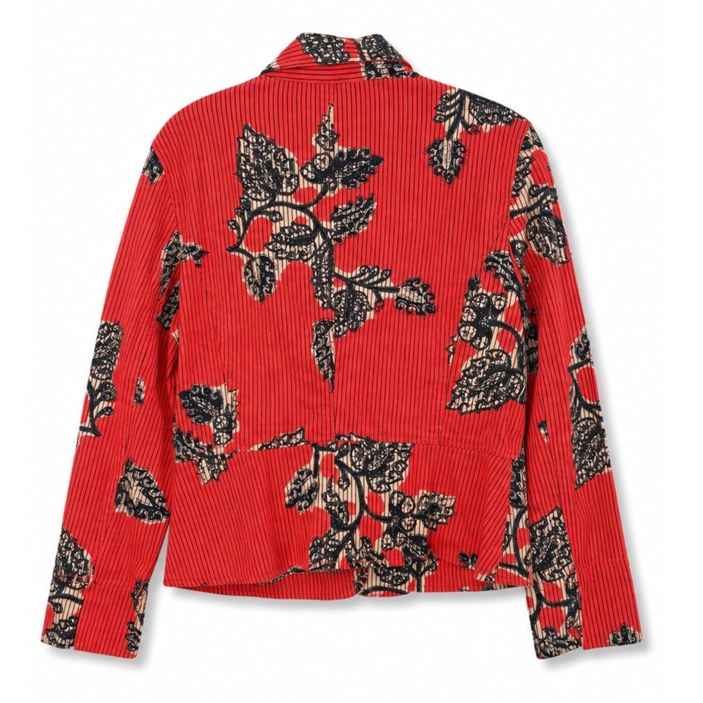 Vintage Evan Picone Orange Floral Striped Blazer Retro 90s Cropped Jacket 10 - Picture 2 of 7